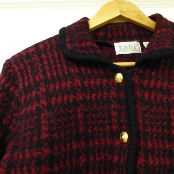 VINTAGE Houndstooth Plaid Wool Boxy Cardigan Jacket - Picture 4 of 10